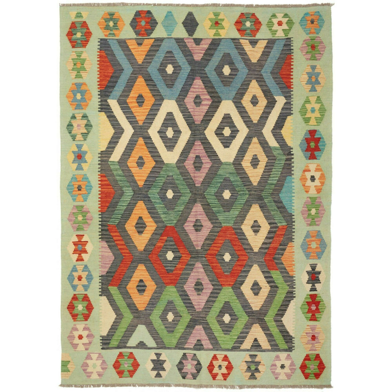 Tappeto Kilim Afghanistan Astratto Verde Menta Multicolore 1