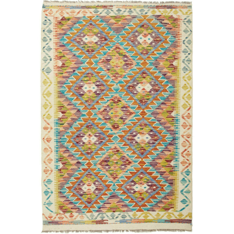 Tappeto Kilim Afghanistan Geometrico Multicolore Vivace 103x