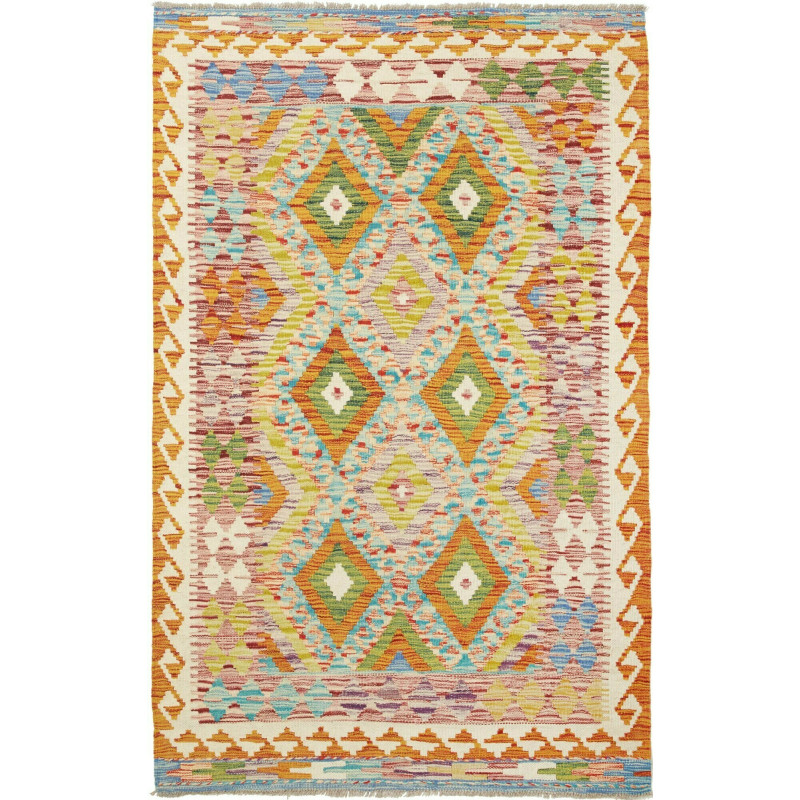 Tappeto Kilim Afghanistan Geometrico Multicolore Vivace 106x