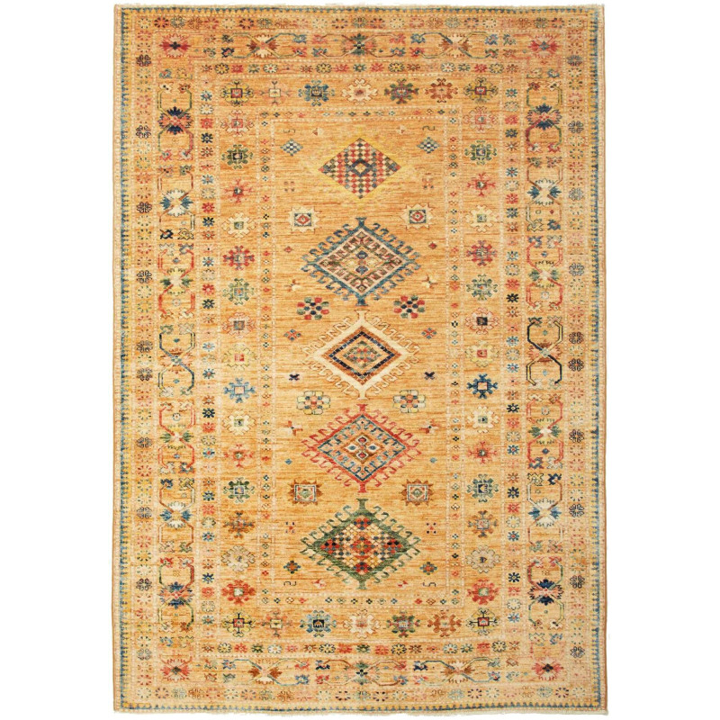 Tappeto Kazak Fine Pakistan Geometrico Ocra Arancio 147x214