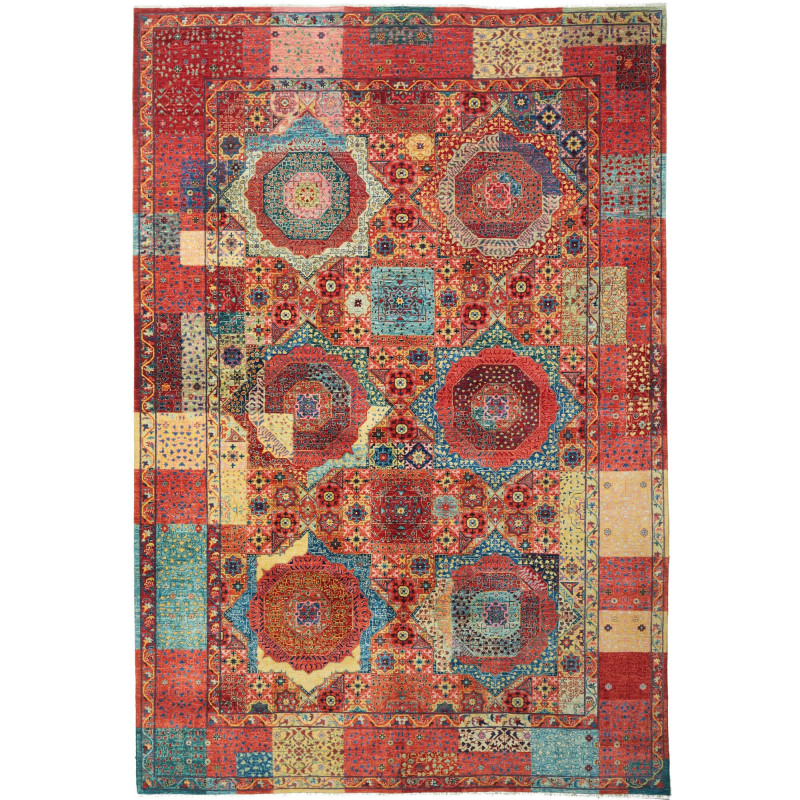 Tappeto Mamlouk Pakistan Astratto Rosso Blu 200x303 cm