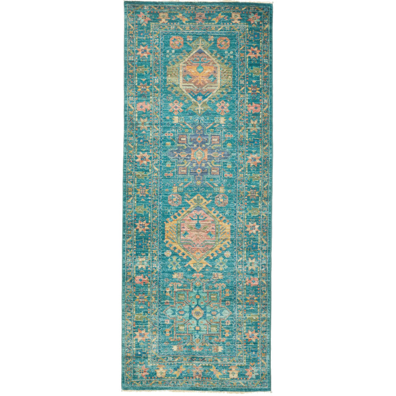 Tappeto Tribal Pakistan Medaglione Turchese Verde Acqua 78x2