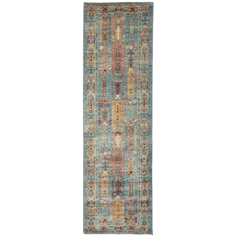 Tappeto Tribal Pakistan Astratto Blu-grigio Terracotta 80x27