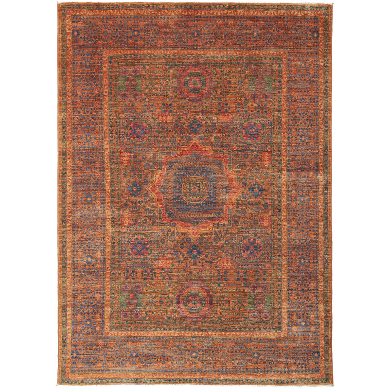 Tappeto Mamlouk Pakistan Medaglione Arancio Bruciato Blu Ind