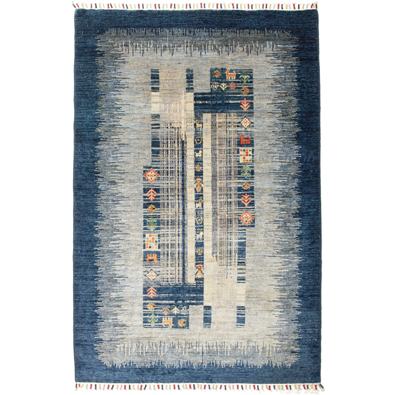 Tappeto Siva Pakistan Geometrico Blu Beige 122x185 Cm