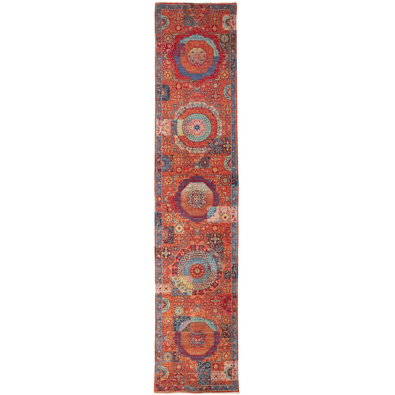 Tappeto Mamlouk Pakistan Geometrico Arancione Blu 86x402 cm
