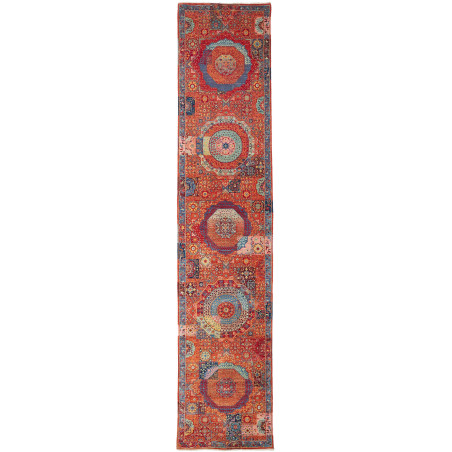 Tappeto Mamlouk Pakistan Geometrico Arancione Blu 86x402 cm