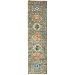 Tappeto Tribal Pakistan Floreale Verde-blu Arancio Bruciato
