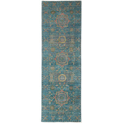 Tappeto Mamlouk Pakistan Geometrico Blu Petrolio Ocra 80x245