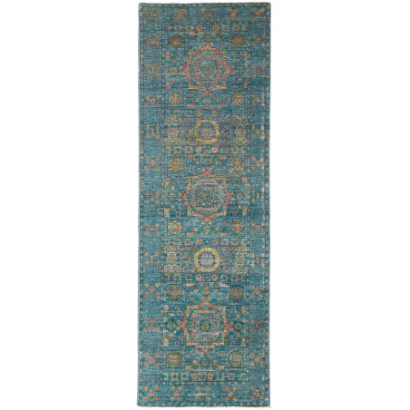 Tappeto Mamlouk Pakistan Geometrico Blu Petrolio Ocra 80x245