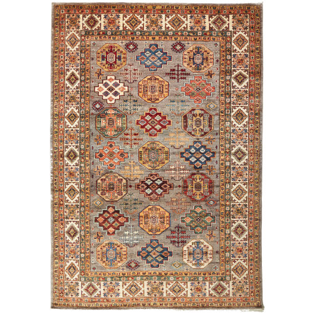 Tappeto Kazak Fine Pakistan Geometrico Grigio Policromo 210x