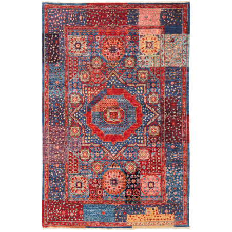Tappeto Mamlouk Pakistan Geometrico Rosso Blu 117x179 cm