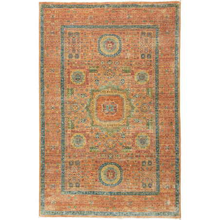 Tappeto Mamlouk Pakistan Geometrico Terracotta Blu 96x147 Cm