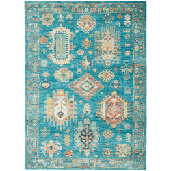 Tappeto Tribal Pakistan Geometrico Turchese Oro 127x175 cm