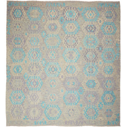 Tappeto Kilim Afghanistan Geometrico Grigio Azzurro Lavanda
