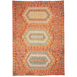 Tappeto Kilim Afghanistan Geometrico Arancio Policromo 203x2