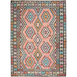 Tappeto Kilim Afghanistan Geometrico Antracite Pastello 206x