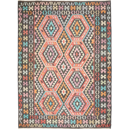 Tappeto Kilim Afghanistan Geometrico Antracite Pastello 206x