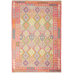 Tappeto Kilim Afghanistan Geometrico Rosa Verde 205x293 Cm