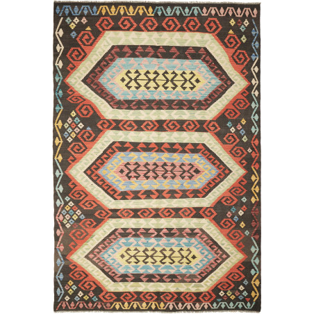 Tappeto Kilim Afghanistan Geometrico Marrone Policromo 202x3