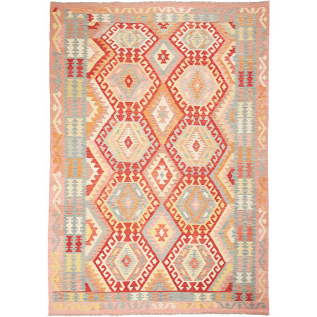 Tappeto Kilim Afghanistan Astratto Rosso Rosa 211x299 Cm