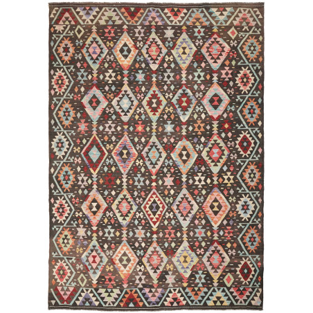 Tappeto Kilim Afghanistan Geometrico Multicolore Marrone Scu