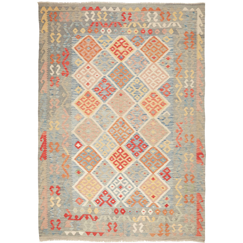 Tappeto Kilim Afghanistan Geometrico Blu Multicolore 200x286