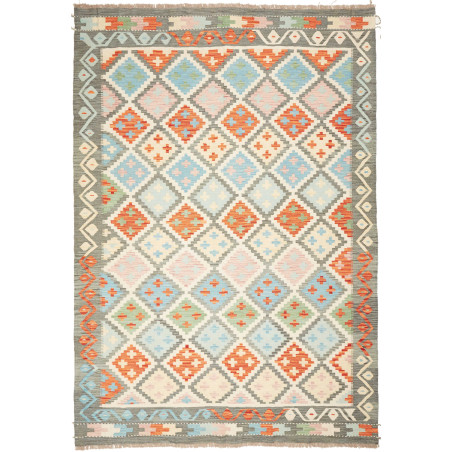 Tappeto Kilim Afghanistan Astratto Grigio Arancione 208x299