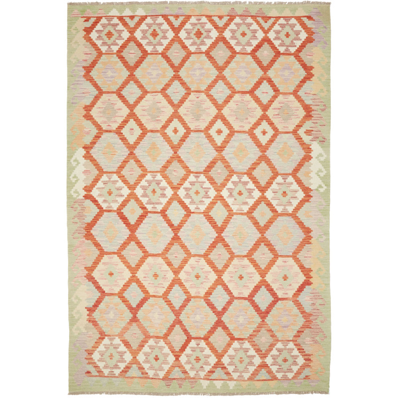Tappeto Kilim Afghanistan Geometrico Arancione Grigio 205x30