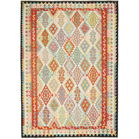 Tappeto Kilim Afghanistan Geometrico Multicolor Vivace 208x2