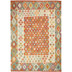 Tappeto Kilim Afghanistan Geometrico Arancio Azzurro 207x288