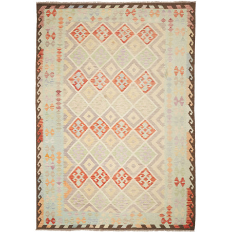 Tappeto Kilim Afghanistan Astratto Menta Beige 211x302 Cm