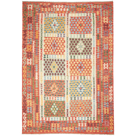 Tappeto Kilim Afghanistan Geometrico Terracotta Multicolore