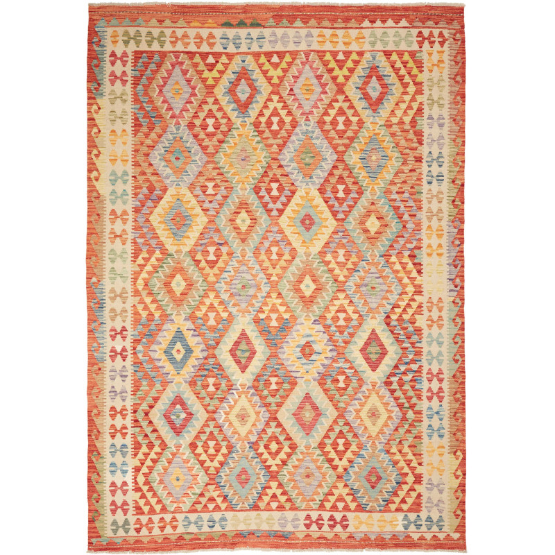 Tappeto Kilim Afghanistan Geometrico Terracotta Blu 205x294