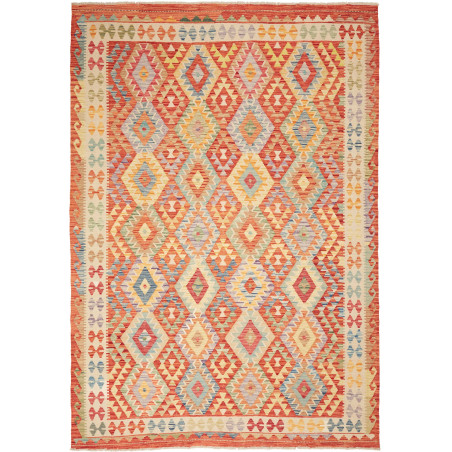 Tappeto Kilim Afghanistan Geometrico Terracotta Blu 205x294