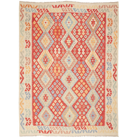 Tappeto Kilim Afghanistan Geometrico Rosso Azzurro 183x245 C