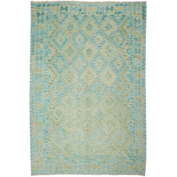 Tappeto Kilim Afghanistan Geometrico Turchese Giallo Tenue 1