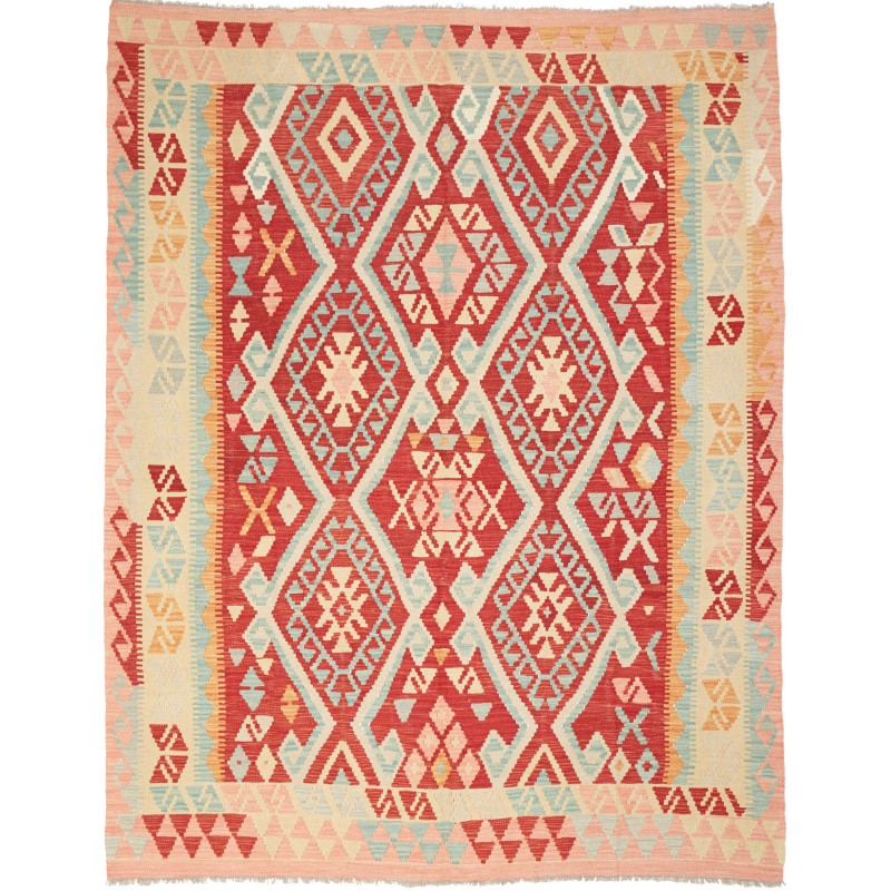 Tappeto Kilim Afghanistan Geometrico Rosso Celeste 180x231 C