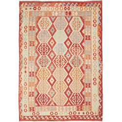 Tappeto Kilim Afghanistan Geometrico Rosso Beige 176x252 Cm