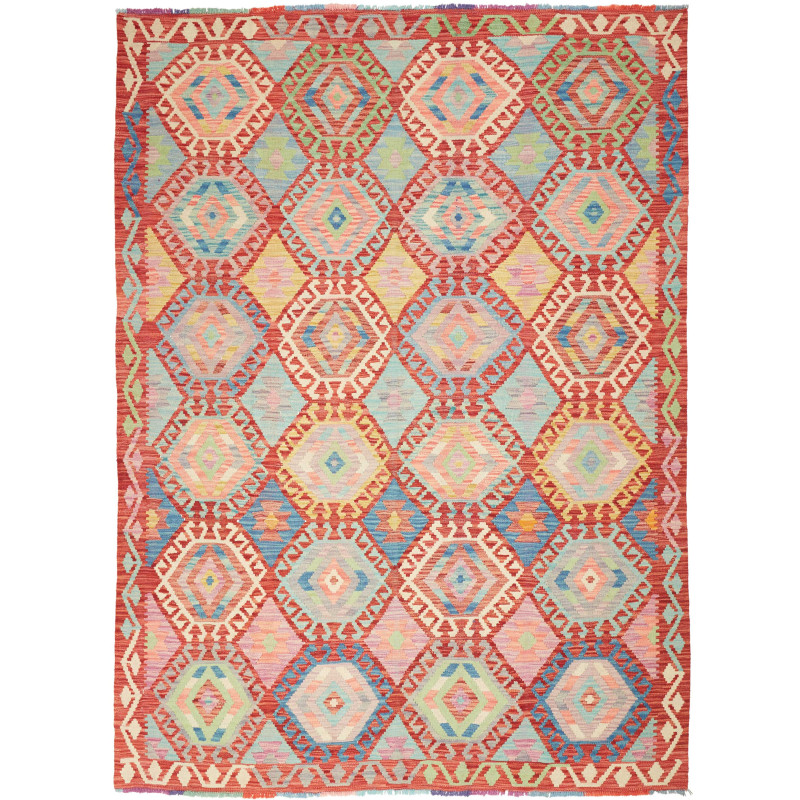Tappeto Kilim Afghanistan Geometrico Rosso Pastello 179x242