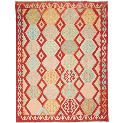Tappeto Kilim Afghanistan Geometrico Rosso Azzurro 185x241 C