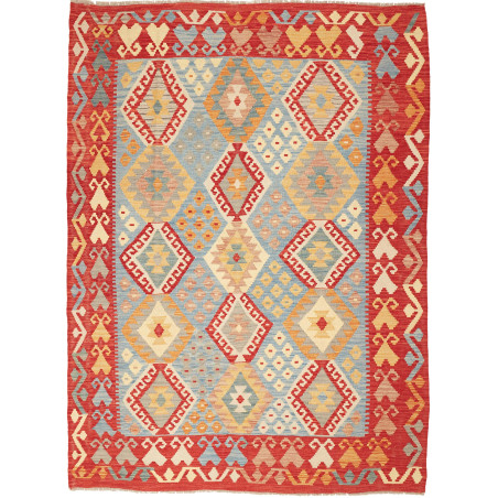 Tappeto Kilim Afghanistan Geometrico Blu Rosso 179x244 Cm