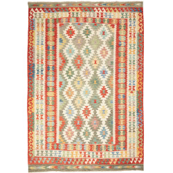 Tappeto Kilim Afghanistan Geometrico Rosso Beige 205x290 Cm