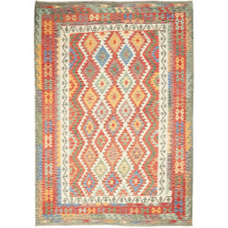 Tappeto Kilim Afghanistan Geometrico Rosso Blu 210x294 Cm