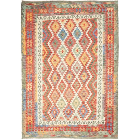 Tappeto Kilim Afghanistan Geometrico Rosso Blu 210x294 Cm