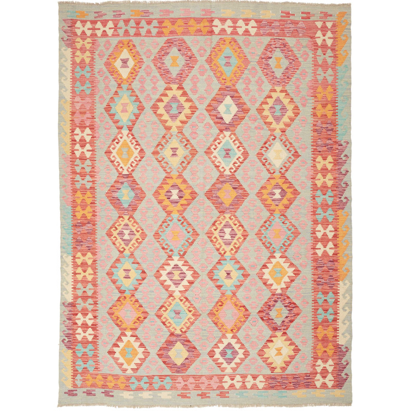 Tappeto Kilim Afghanistan Geometrico Azzurro Rosa 177x246 Cm