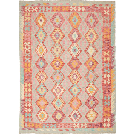 Tappeto Kilim Afghanistan Geometrico Azzurro Rosa 177x246 Cm