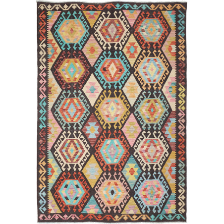 Tappeto Kilim Afghanistan Geometrico Multicolore Marrone 169