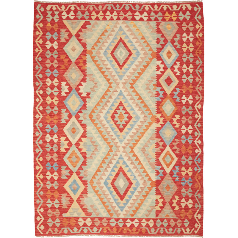 Tappeto Kilim Afghanistan Geometrico Rosso Azzurro 177x245 C