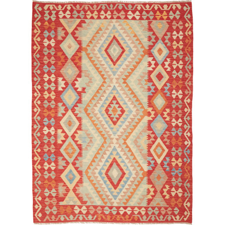 Tappeto Kilim Afghanistan Geometrico Rosso Azzurro 177x245 C